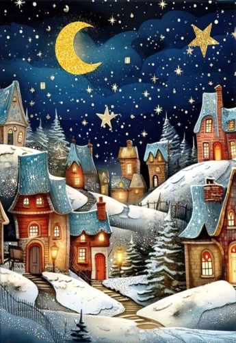 Glezna pēc numuriem ar kristāliem no kristāla 40x50 cm - Ziemas pasaka