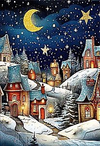 Glezna pēc numuriem ar kristāliem no kristāla 40x50 cm - Ziemas pasaka