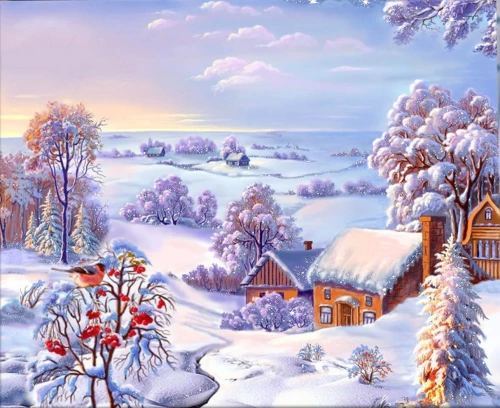 Bilder nach Zahlen mit Kristallen aus Kristall 40x50 cm - Winterlandschaft