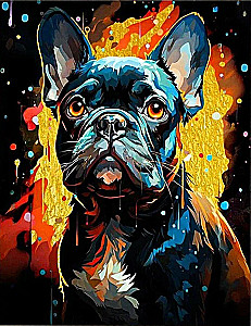 Glezna pēc numuriem Melns audums ar zeltu 40x50 cm - Francūžu buldogs