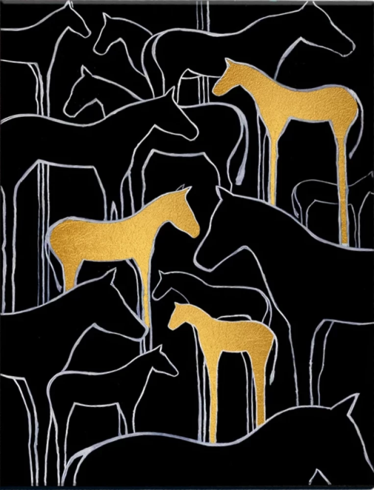 Glezna pēc numuriem melns audekls ar zeltu 40x50 cm - Zirdziņi