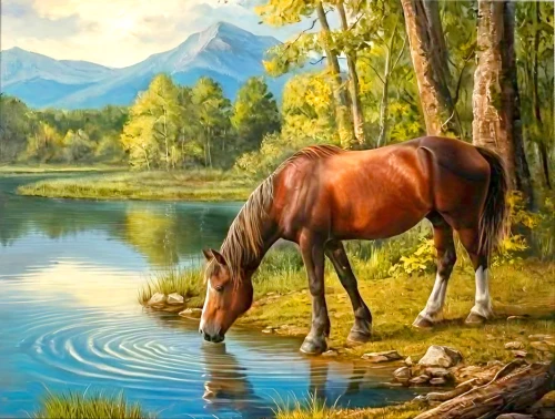 Paint by Numbers 40x50 cm - Horse at the Watering Place