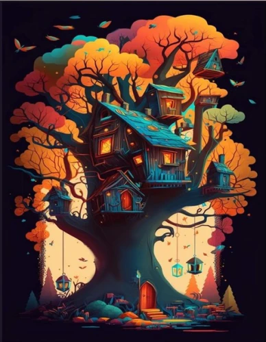 Картина по номерам 30х40 см - Маленький домик на дереве