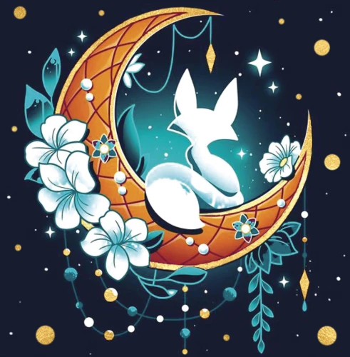 Картина по номерам с поталью 30х30 см - Лиса на месяце