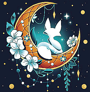 Картина по номерам с поталью 30х30 см - Лиса на месяце