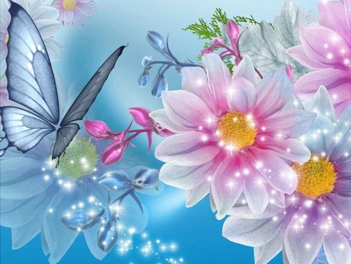 Картина по номерам 15х20 см - Цветы и бабочки