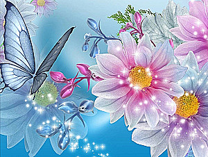 Картина по номерам 15х20 см - Цветы и бабочки
