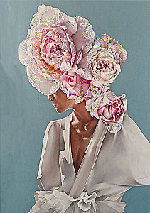 Bild nach Zahlen mit Kristallen aus Kristall 40x50 cm - Porträt in Pfingstrosen