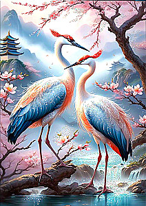 Obraz po numerach z kryształami z kryształu 40x50 cm - Japońskie żurawie