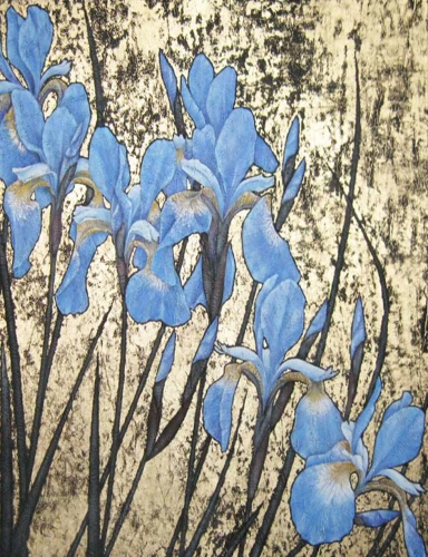 Molly number painting with gold leaf 40x50 Stunning Irises
