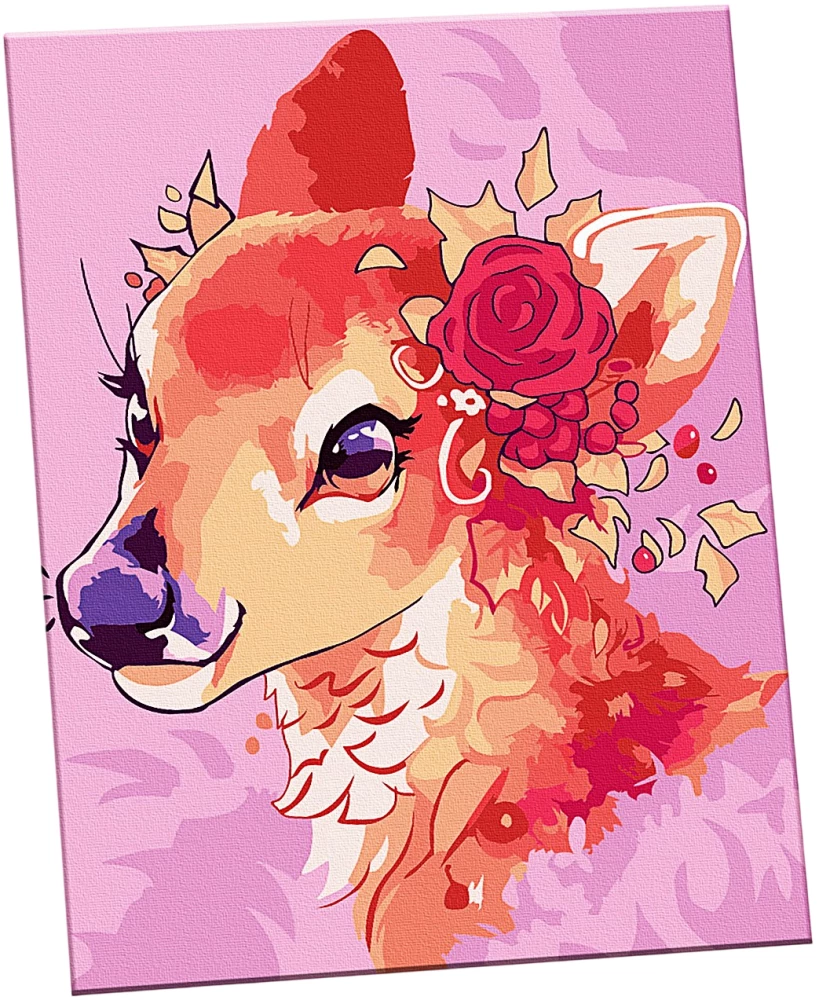 Картина по номерам - Оленёнок с цветком (15 цветов)