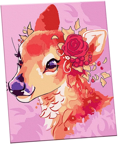 Картина по номерам - Оленёнок с цветком (15 цветов)