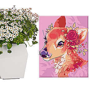 Картина по номерам - Оленёнок с цветком (15 цветов)