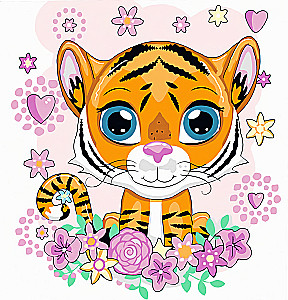 Painting by Numbers - Tiger Cub with Flowers, 20x20cm