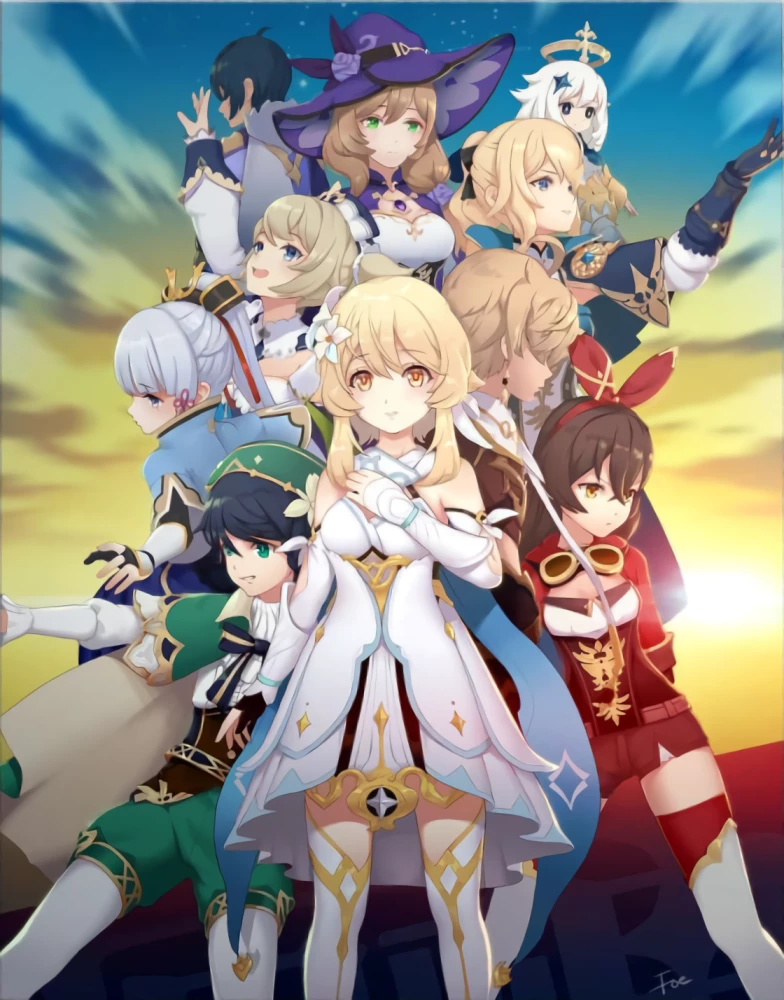 Glezna pēc numuriem - Genshin. Teivata varoņi, 30x40cm