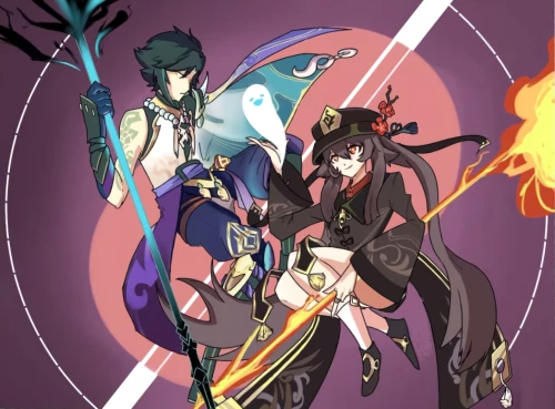 Glezna pēc numuriem - Genshin. Hu Tao un Xiao, 30x40cm