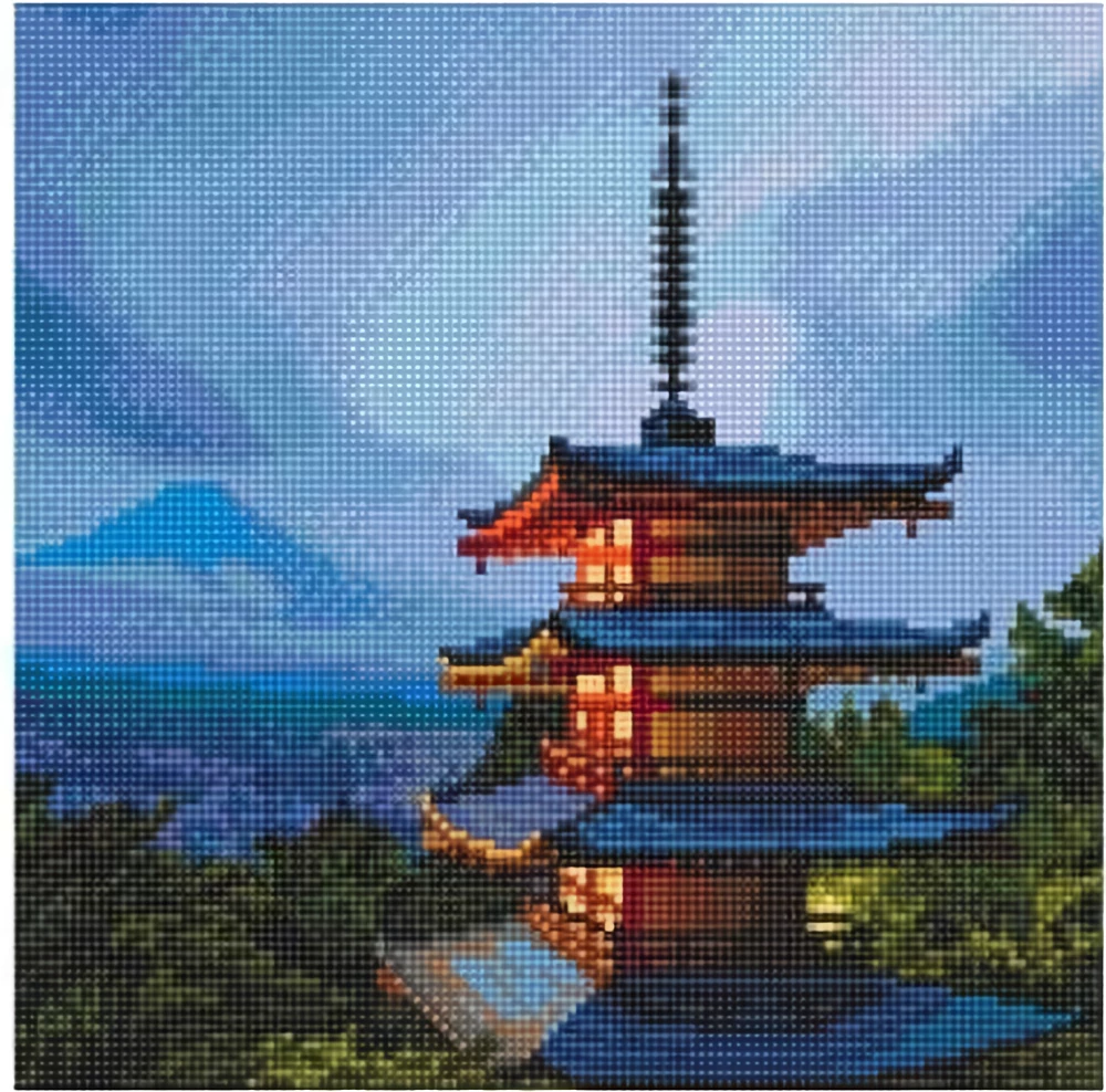Dimanta mozaīka - Japāņu pagoda, 30x30cm