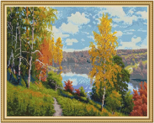 Diamantmosaik mit aufgetragenem Rahmen - I. Prischepa. Herbsttag, 40x50cm
