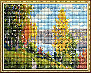 Dimanta mozaīka ar uzklātu rāmi - I. Priščeva. Rudens diena, 40x50cm