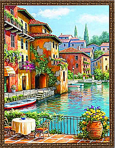 Diamond mosaic with applied frame 40x50 cm - Breakfast on the waterfront