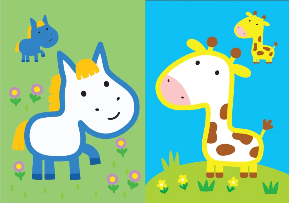 Раскраска с цветным контуро. Жираф