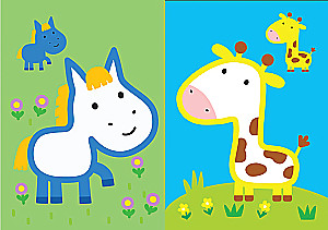 Раскраска с цветным контуро. Жираф