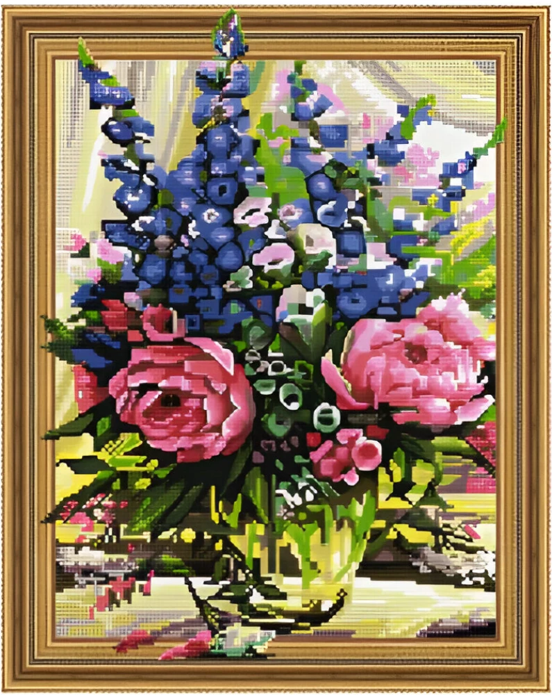 3D-Mosaikbild mit Rahmen - Pfingstrosen mit Glocken, 40x50cm