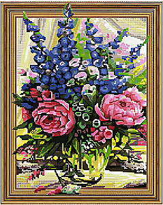 3D-Mosaikbild mit Rahmen - Pfingstrosen mit Glocken, 40x50cm