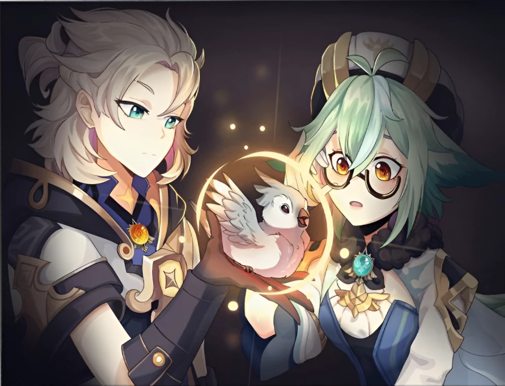 Glezna pēc numuriem - Genshin. Albedo un Saharova, 30x40cm