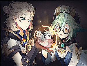 Glezna pēc numuriem - Genshin. Albedo un Saharova, 30x40cm