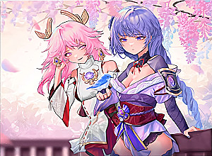 Glezna pēc numuriem - Genshin. Jaē Miko un Raiden, 30x40cm