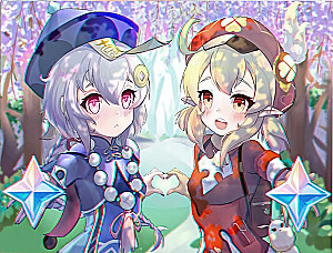 Glezna pēc numuriem - Genshin. Cī Cī un Kli, 40x30cm