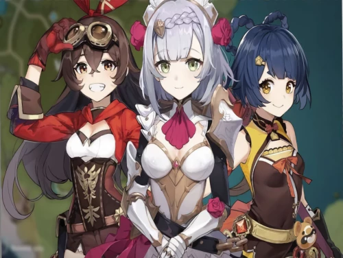 Malerei nach Zahlen - Genshin. Amber, Noelle und Xiangling, 30x40cm