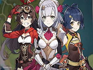 Glezna pēc numuriem - Genshin. Ember, Noelle un Xiang Ling, 30x40cm