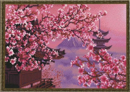 Diamantmosaik mit aufgedrucktem Rahmen - Fuji, 40x50cm