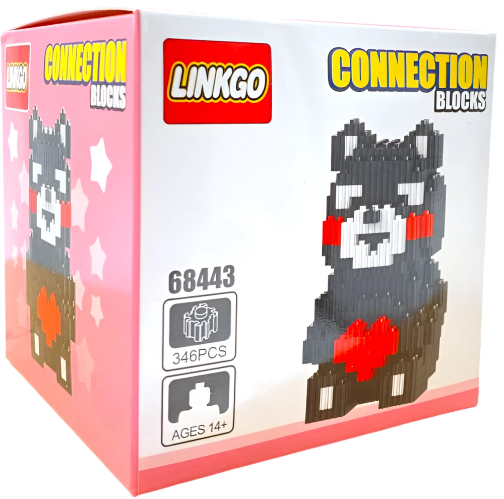 Конструктор - Linkgo. Медведь чёрный с сердцем, 346 деталей