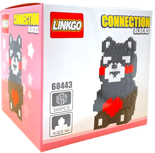 Конструктор - Linkgo. Медведь чёрный с сердцем, 346 деталей