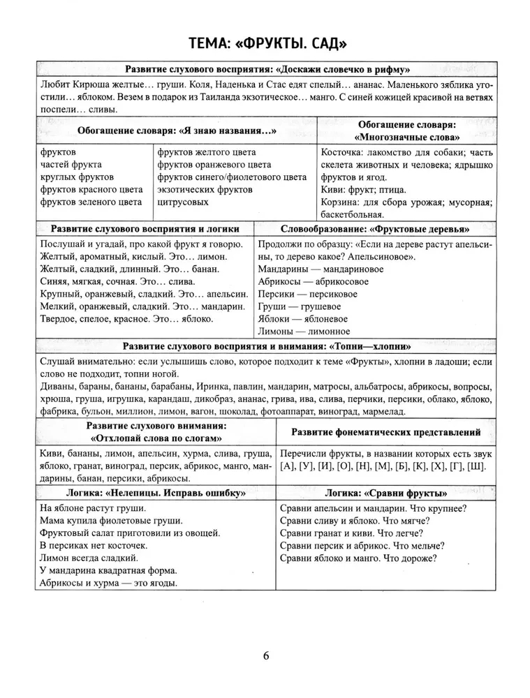 Speech material in tables for children aged 4-6. 25 lexical-grammatical themes. Preparing for school