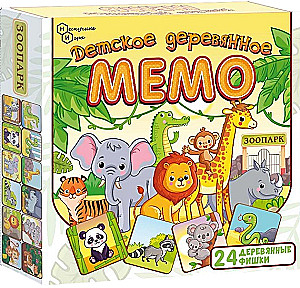 Stalo žaidimas - vaikų medinis Memos. Zoologijos sodas