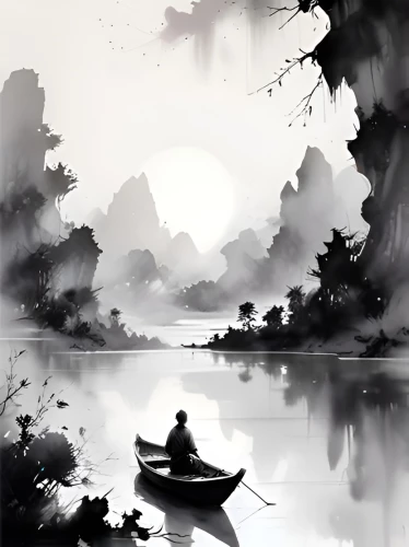 Painting by numbers with glow-in-the-dark paint - Japanese Fisherman, 40x50cm