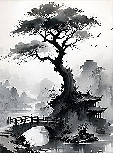 Glezna pēc numuriem ar gaismojošu krāsu - Japānas ainava, 40x50cm