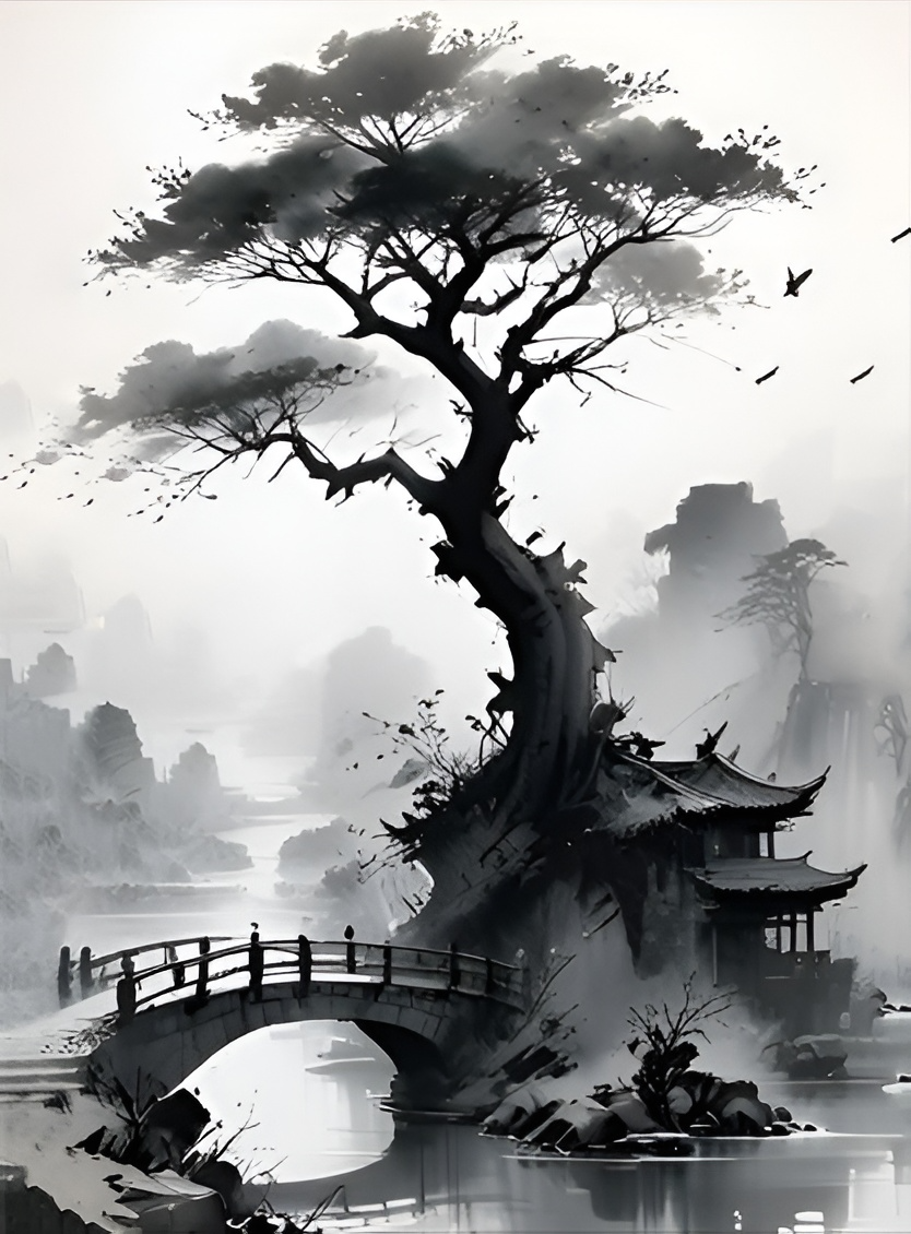 Malerei nach Zahlen mit leuchtender Farbe - Japanische Landschaft, 40x50cm