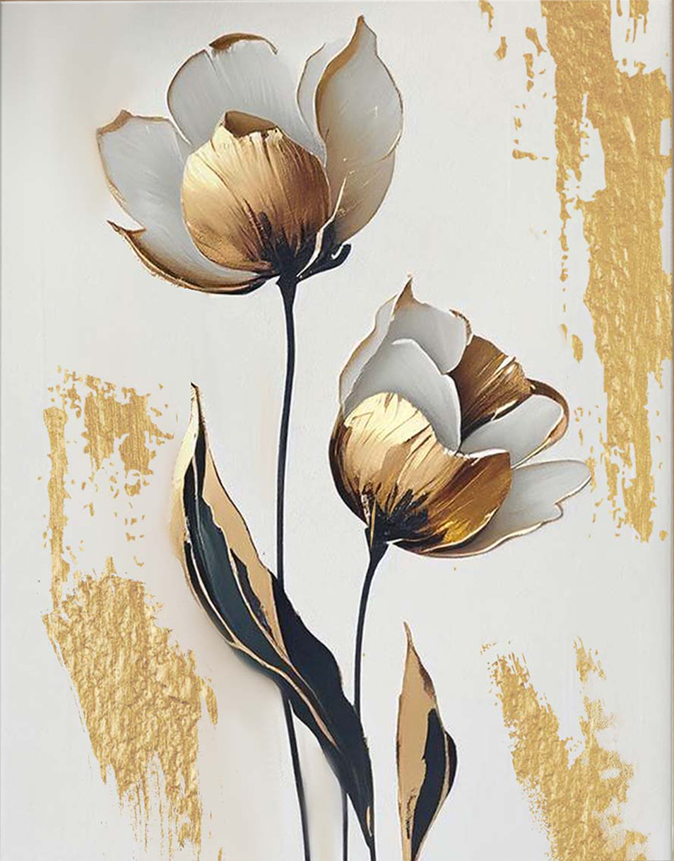 Bild nach Zahlen mit Blattgold - Interieurtulpen, 40x50cm