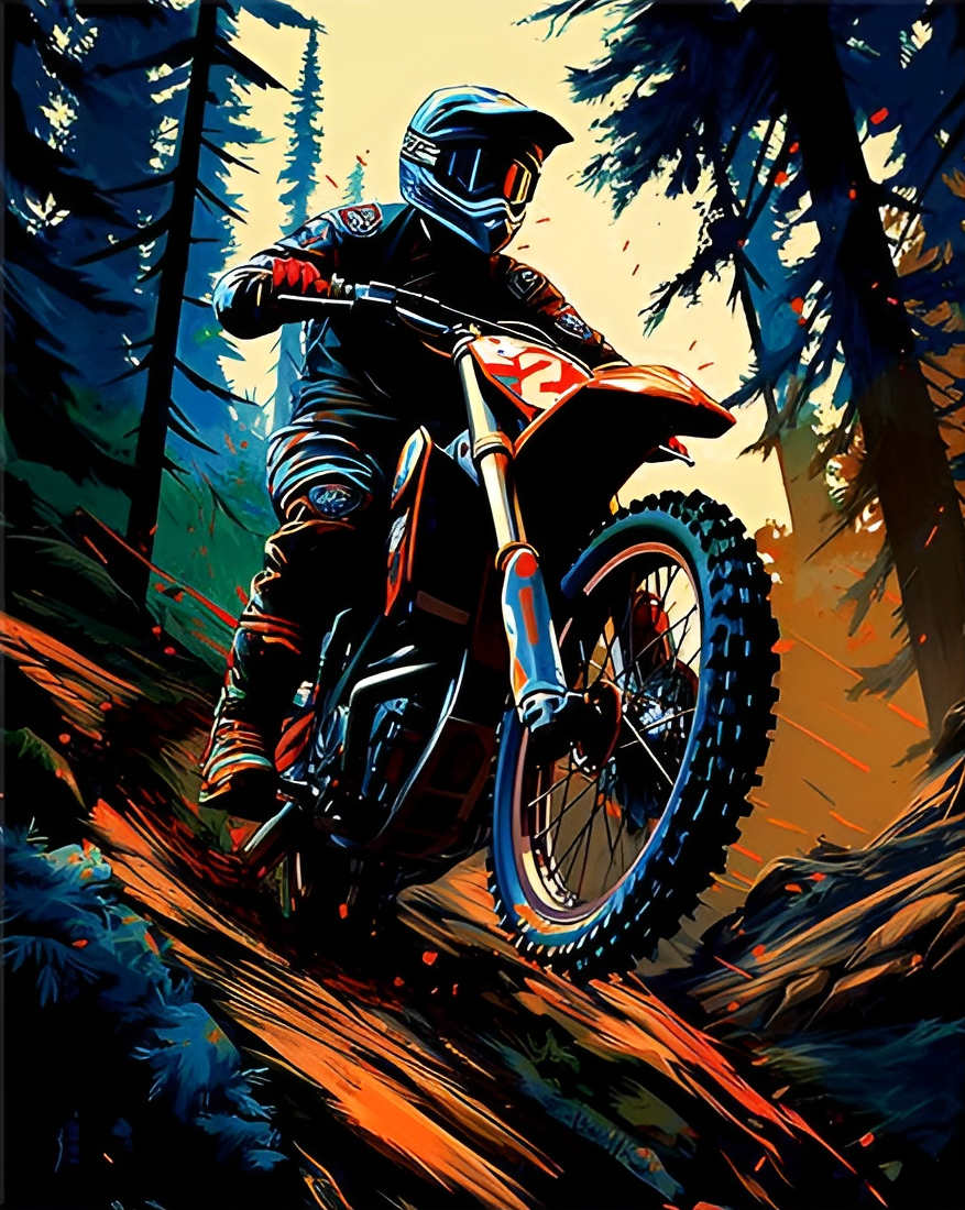 Zahlen nach Malen - Motocross, schwarzer Leinwand, 40x50cm