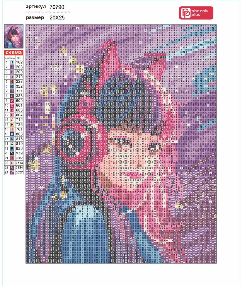 Dimanta mozaīka - Meitene austiņās, 20x25cm