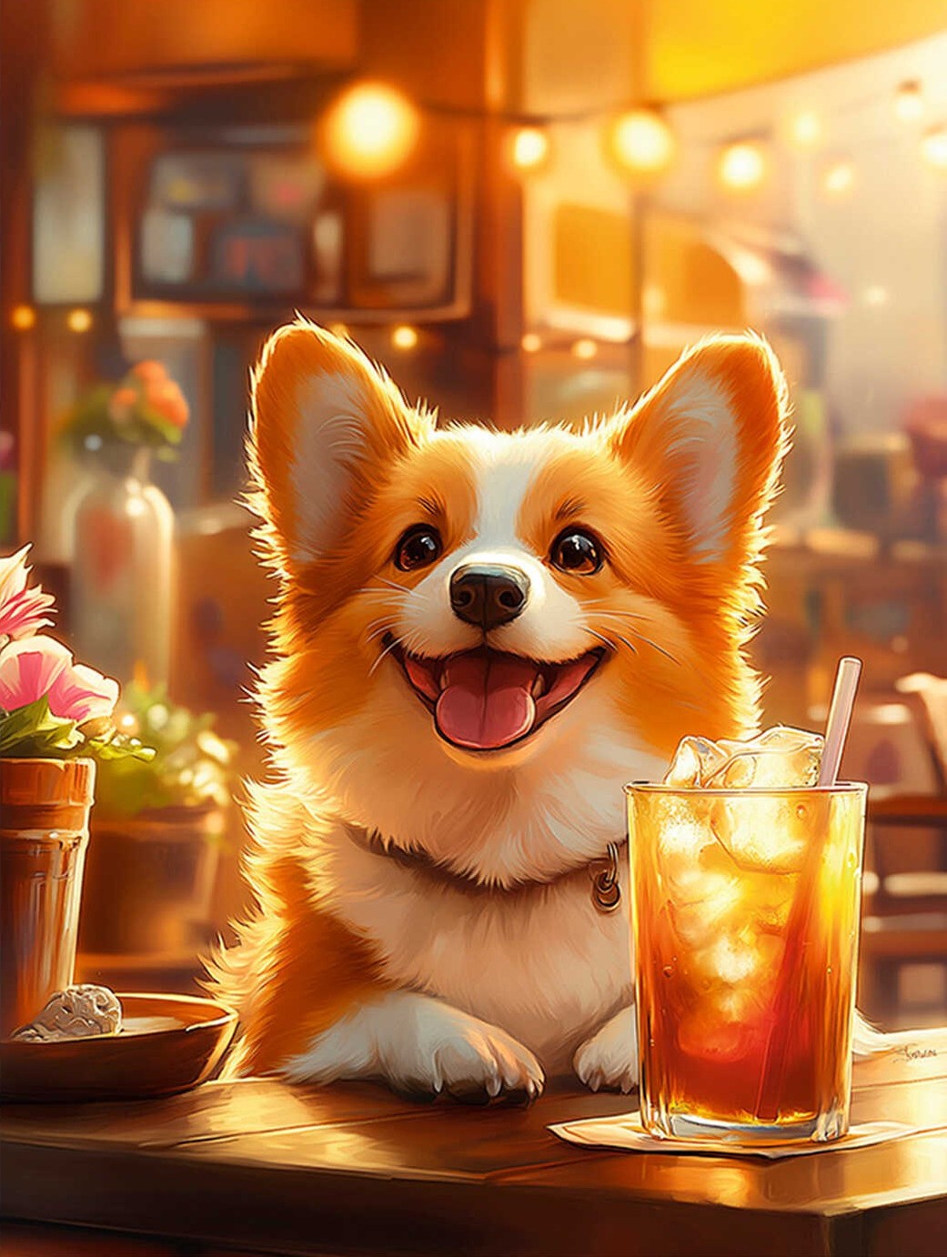 Diamant-Mosaik - Corgi mit Limonade, 30x40cm