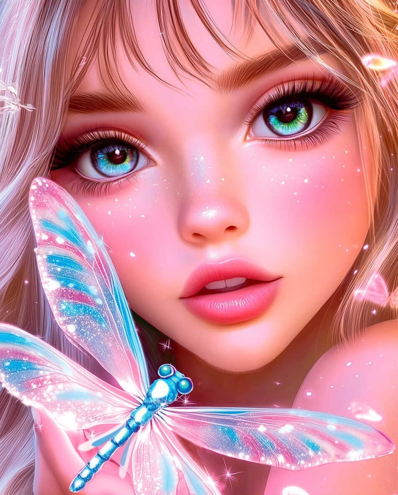 Dimanta mozaīka uz apakšrāmja - Meitene un odze, 20x25cm