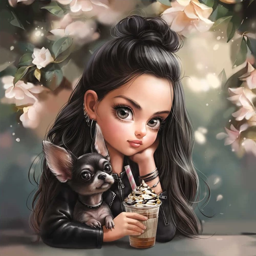 Dimanta mozaīka uz apakšrāmja - Mulatka ar sunīti, 30x30cm