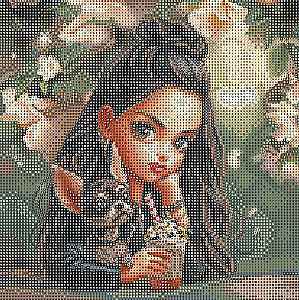 Dimanta mozaīka uz apakšrāmja - Mulatka ar sunīti, 30x30cm