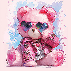 Dimanta mozaīka uz apakšrāmja - Rozā lācis, 30x30cm